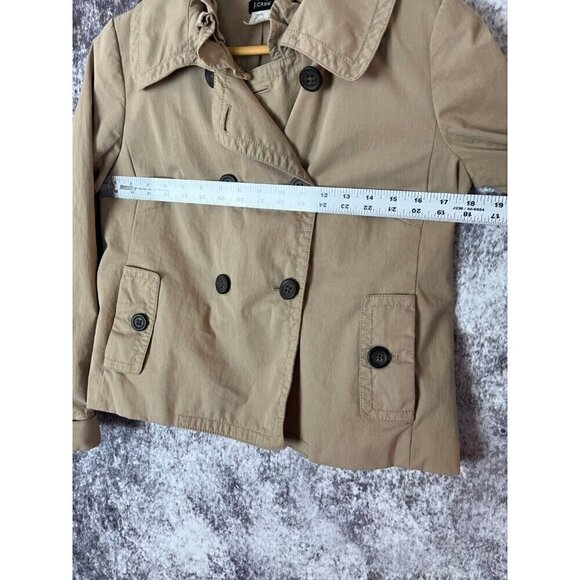 J. Crew Jacket Womens Sz 4 Khaki Pea Coat Double Breasted Cotton Stretch Preppy - Picture 6 of 12